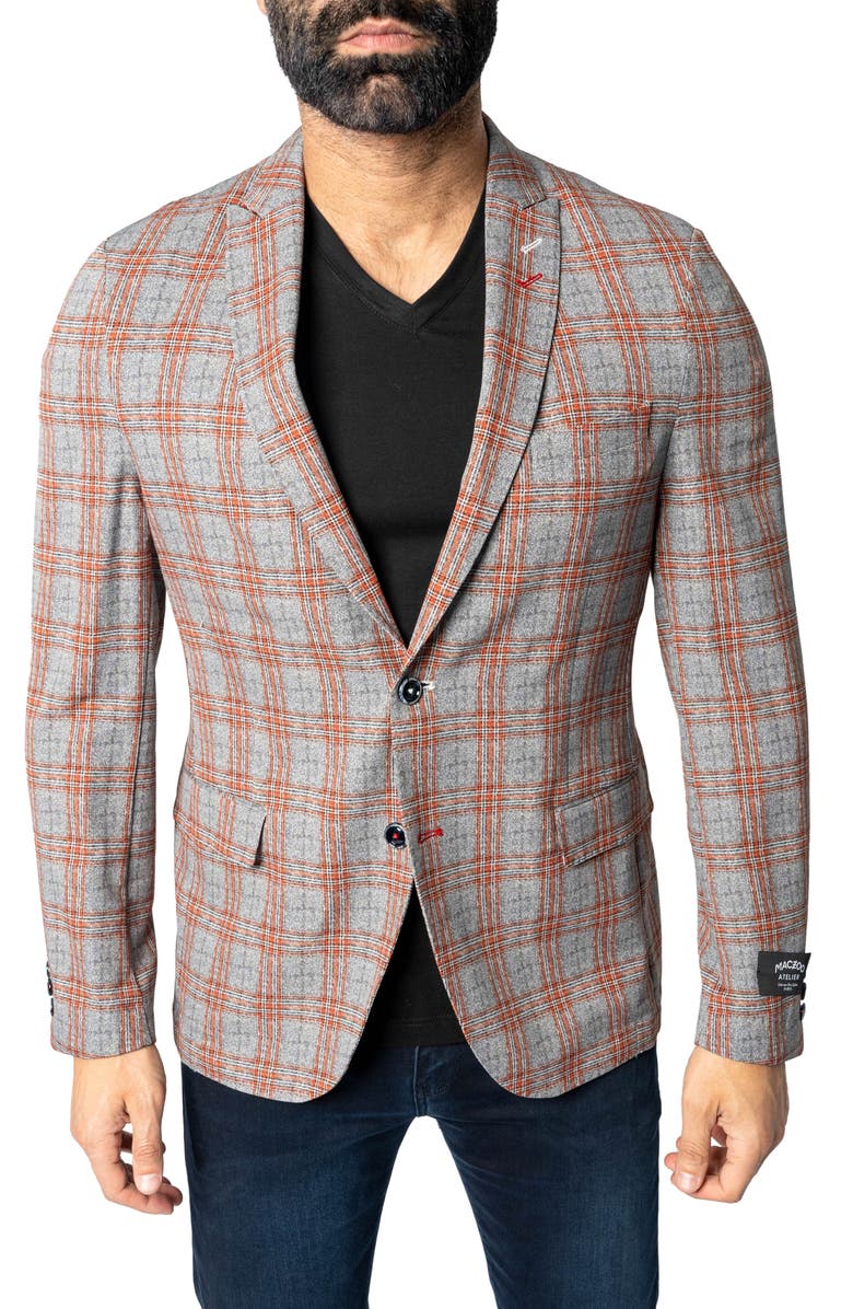 Maceoo Descartes Unconstructed Plaid Spanish Orange Blazer, Main, color, Orange