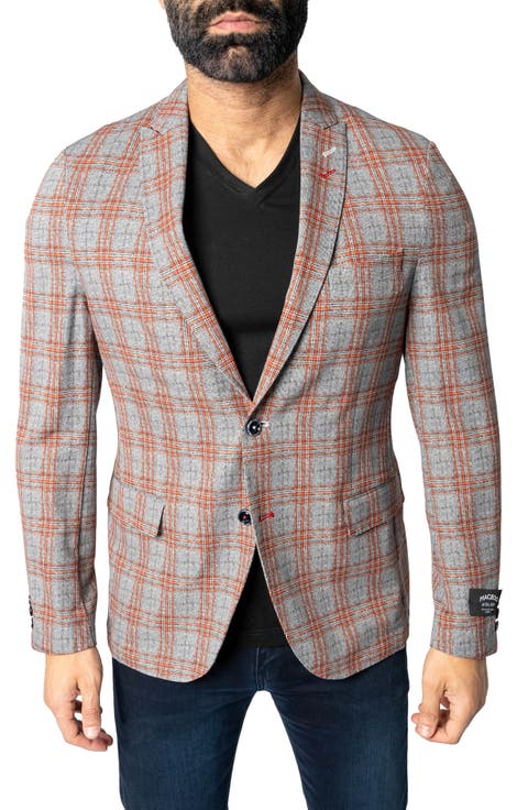 Descartes Unconstructed Plaid Spanish Orange Blazer