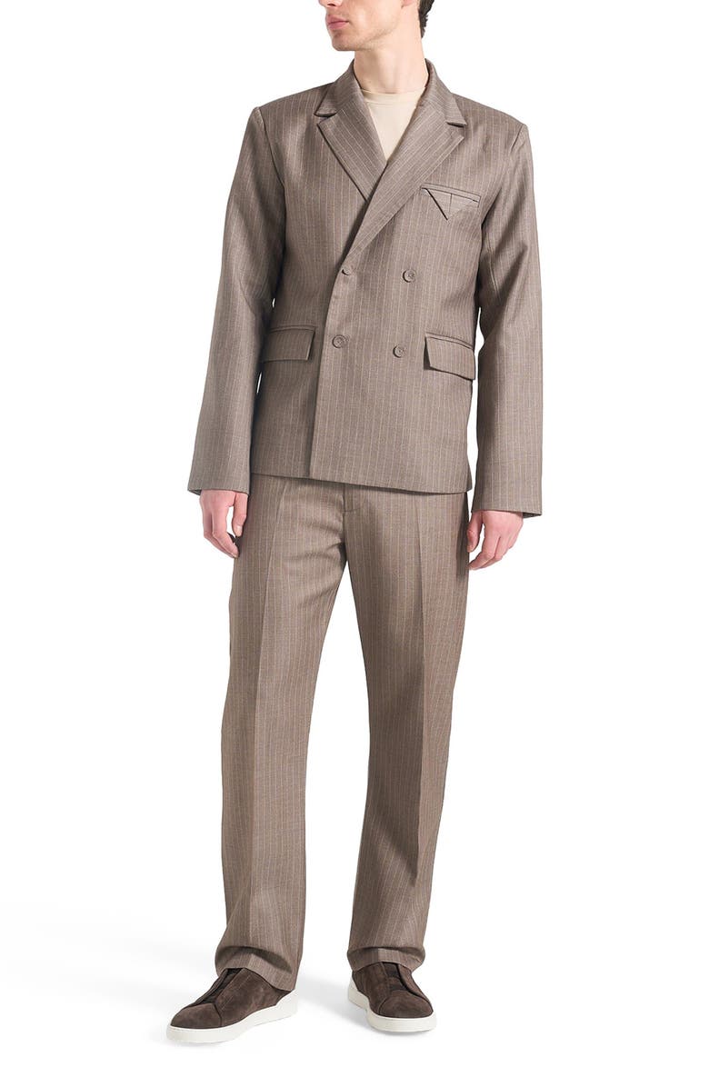 Manière De Voir Didier Double Breasted Pinstripe Suit Jacket, Main, color, Taupe