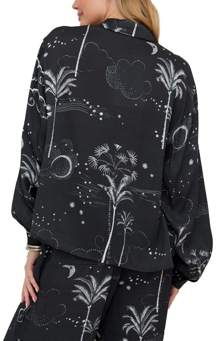Raffya Palm Button Down Palm Print Shirt, Alternate, color, Black