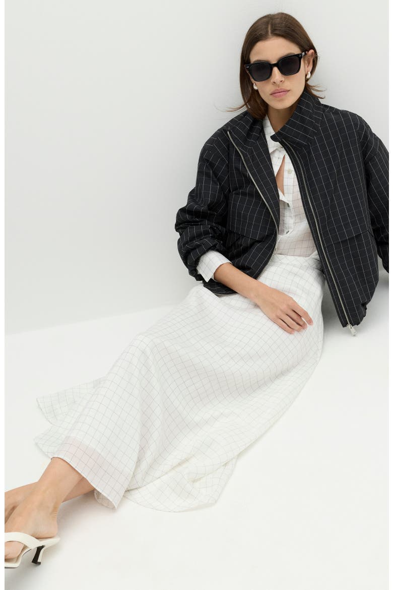 Checked Midi Skirt, Alternate, color, DARK PETROL/ IVORY