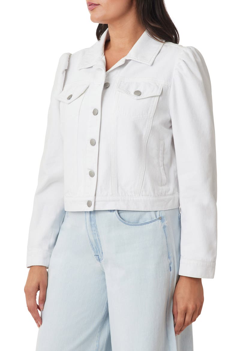 Puff Sleeve Denim Jacket, Alternate, color, WHITE