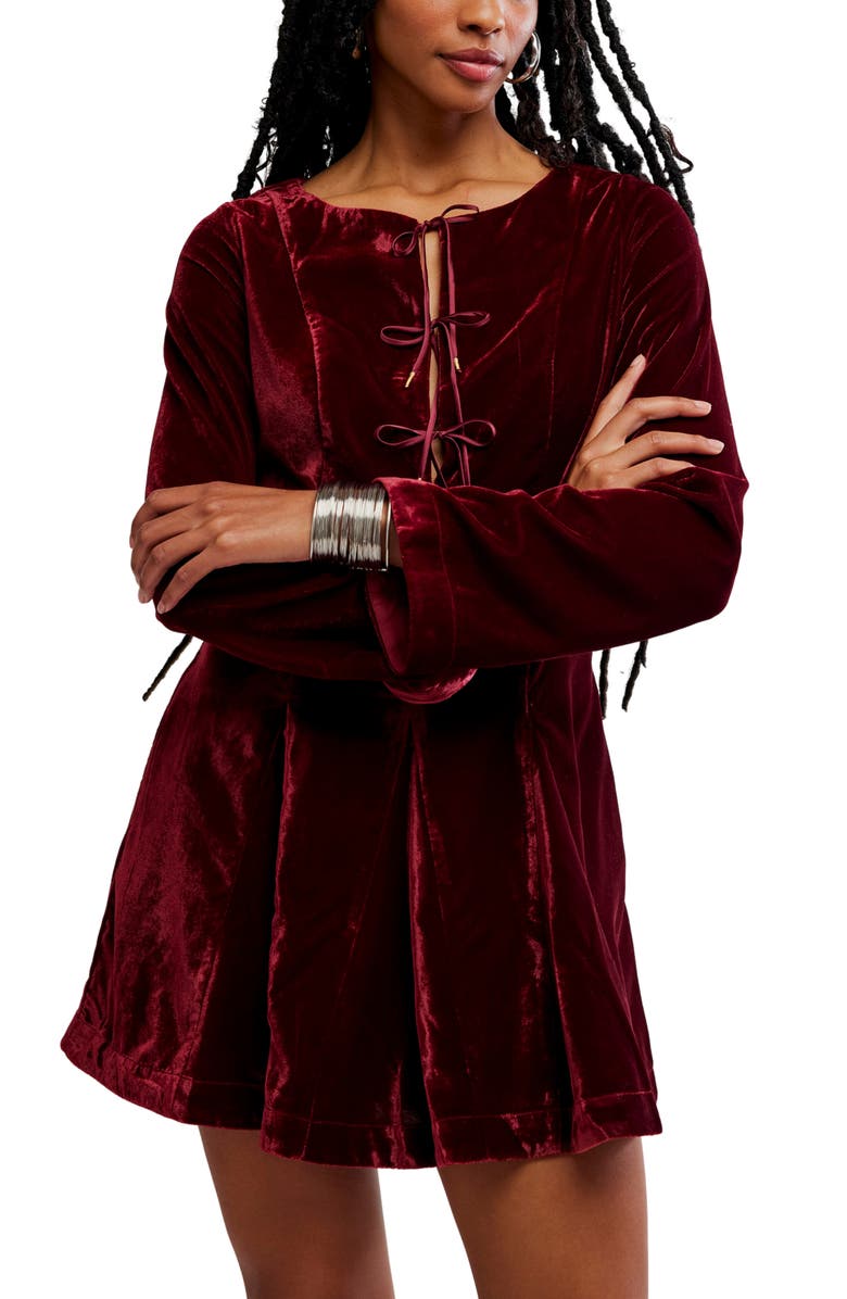 Free People Linney Velvet Minidress, Alternate, color, Cabernet