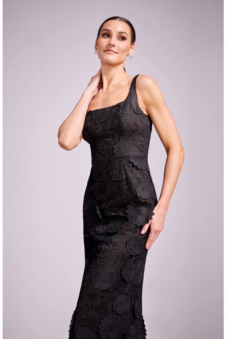 Lorena Floral Appliqué Mermaid Gown, Alternate, color, BLACK-MOCHA