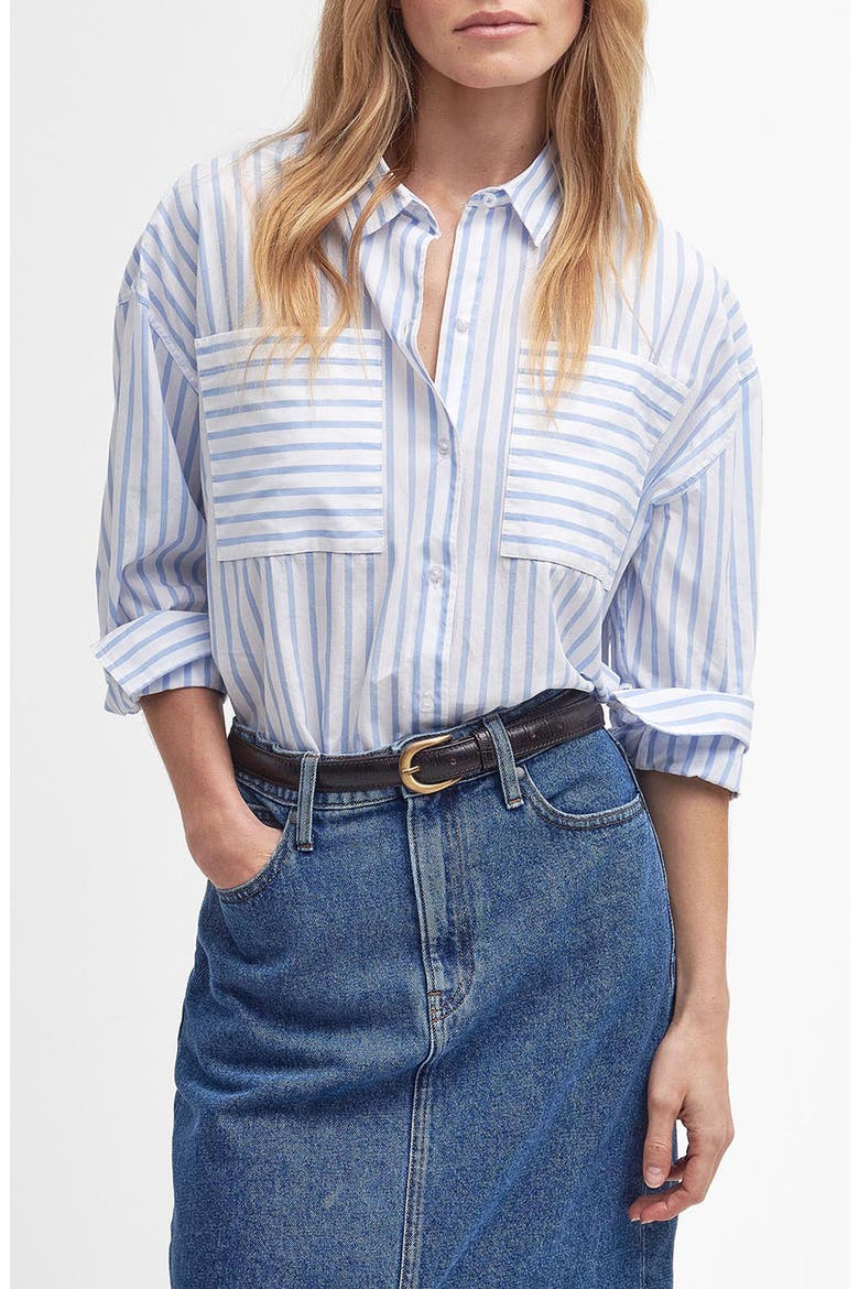 Nicola Stripe Cotton Button-Up Tunic, Main, color, WHITE/BLUE STRIPE