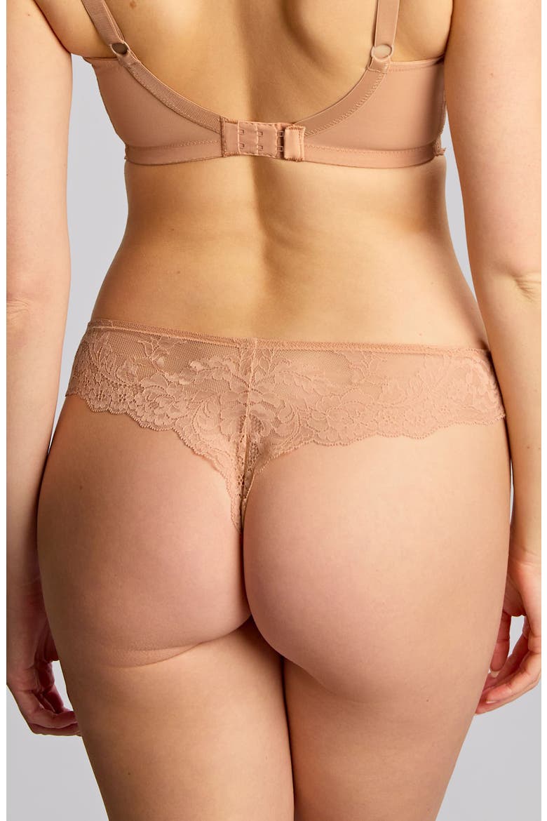 Ana Lace Trim Thong, Alternate, color, HONEY