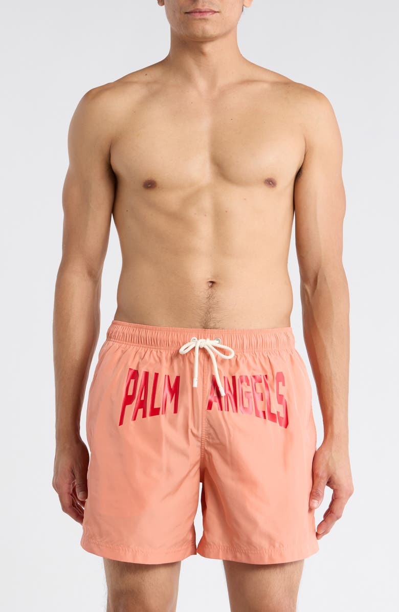 Palm Angels Logo Swim Shorts, Main, color, Pink