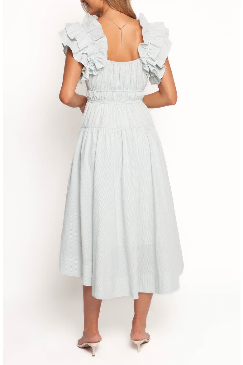 Linda Stripe Ruffle Sleeve Cotton Midi Dress, Alternate, color, GREEN STRIPE