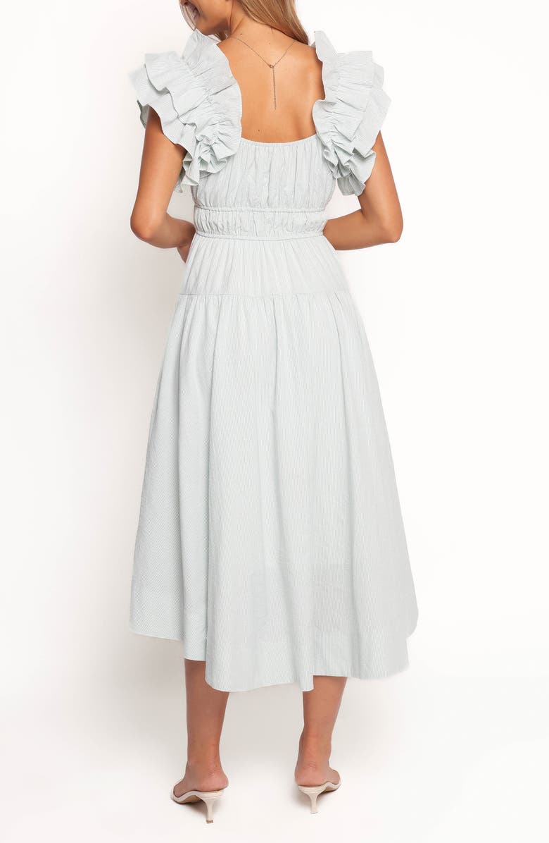 Petal & Pup Linda Stripe Ruffle Sleeve Cotton Midi Dress, Alternate, color, Green Stripe