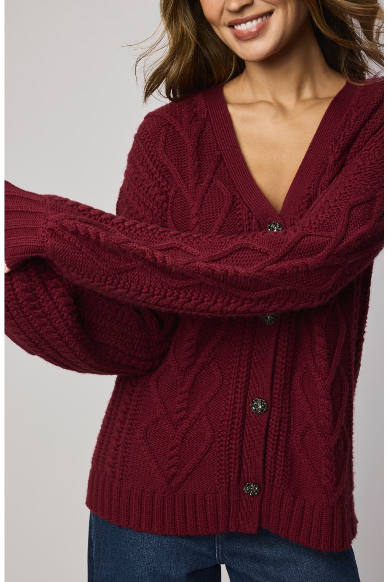 Harlow Hearts Rhinestone Cable Stitch Cardigan, Alternate, color, CHERRY ON TOP RED