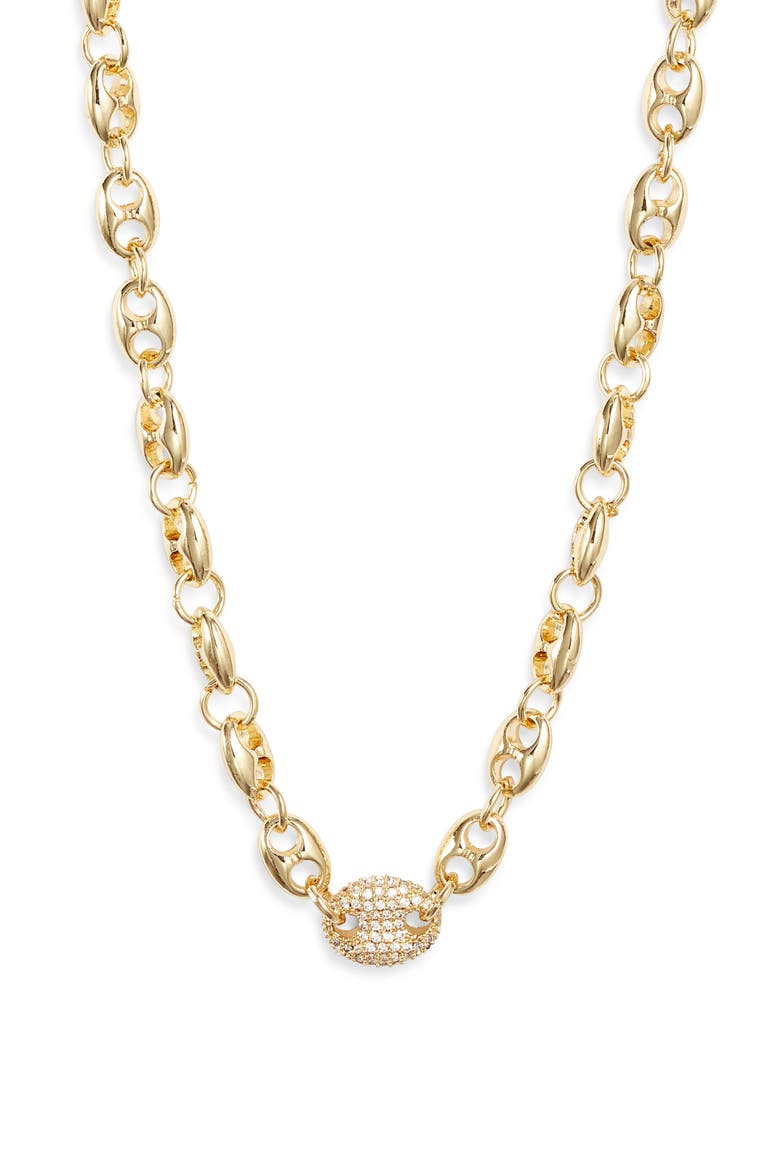 Pavé Cubic Zirconia Mariner Chain Necklace, Alternate, color, CLEAR- GOLD
