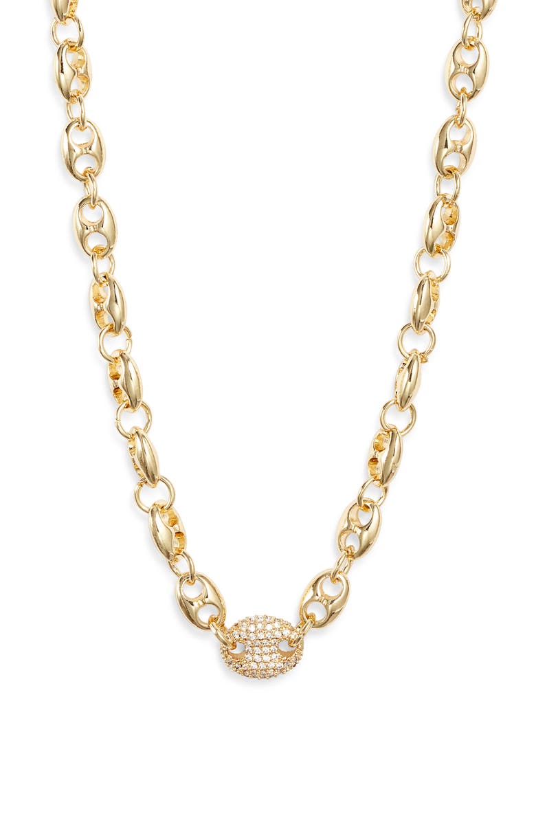 Chelsea28 Pavé Cubic Zirconia Mariner Chain Necklace, Alternate, color, Clear- Gold