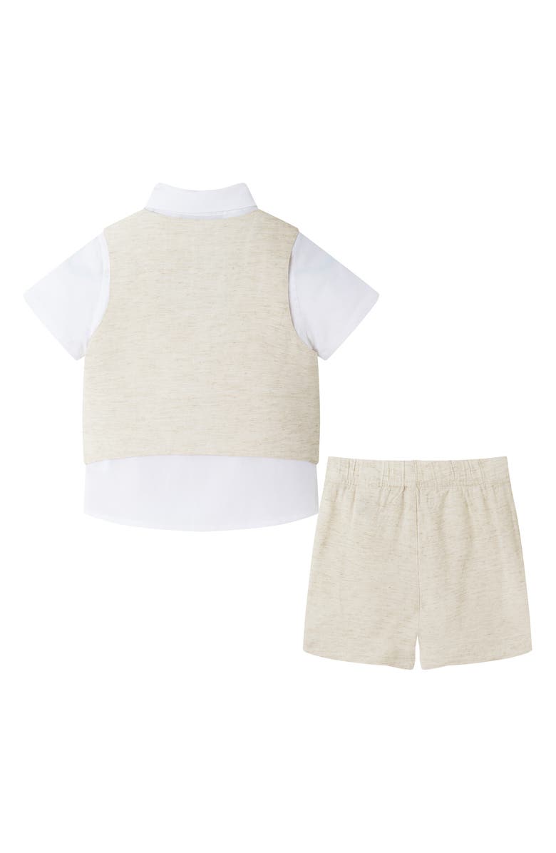 Andy & Evan Short Sleeve Button-Up Shirt, Vest, Shorts & Bow Tie Set, Alternate, color, Beige