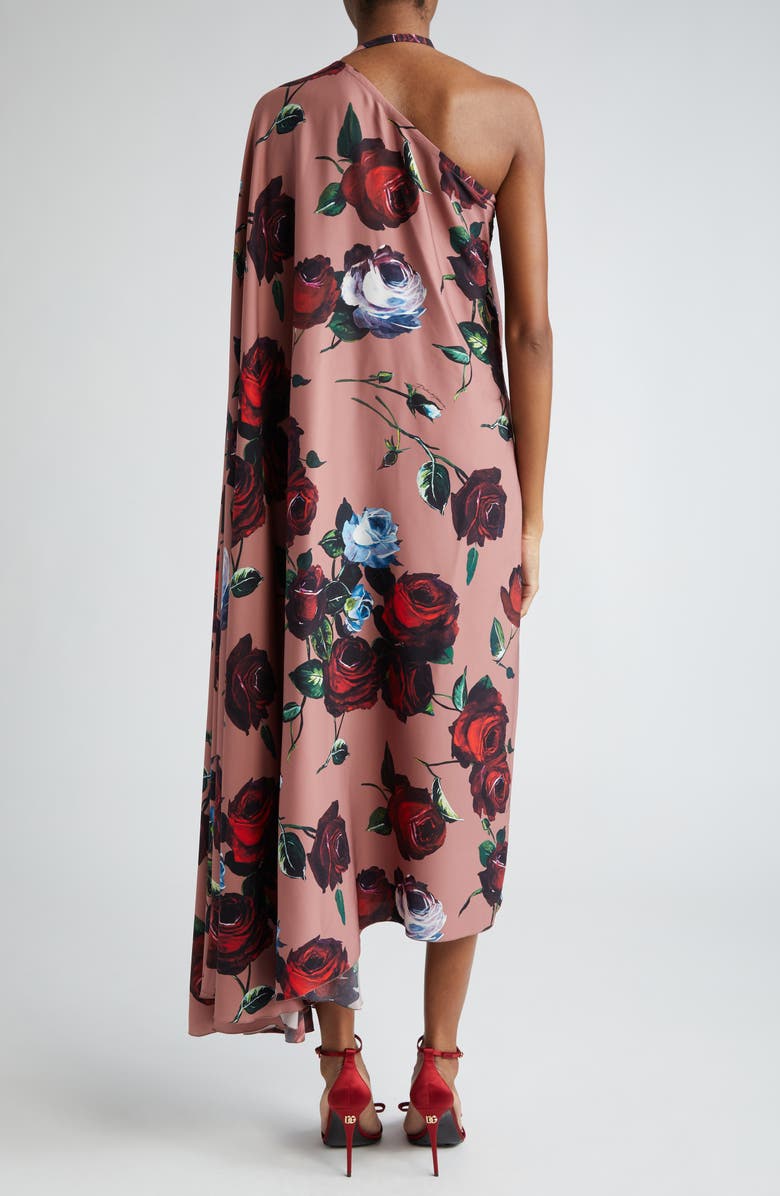Dolce&Gabbana Rosette Floral Print Asymmetric One-Shoulder Charmeuse Dress, Alternate, color, 