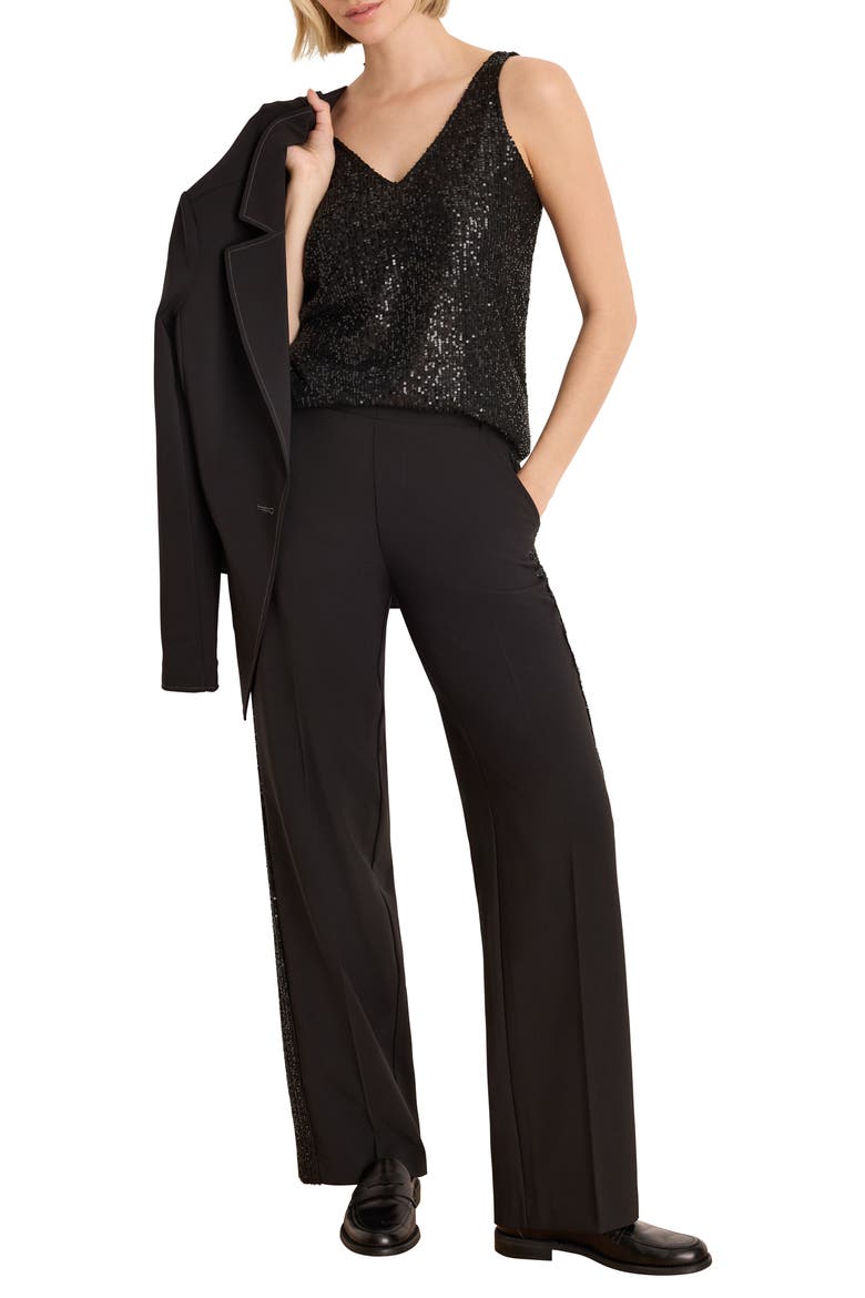 Lenox Sequin Tuxedo Wide Leg Pants, Alternate, color, BLACK ONYX