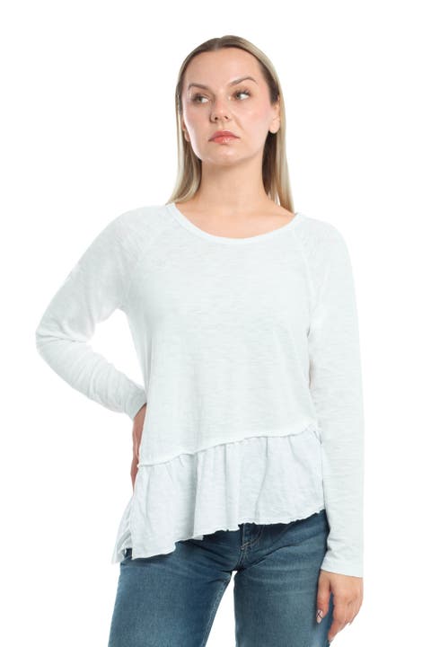 Raglan Long Sleeve Asymmetric Peplum Hem Tee