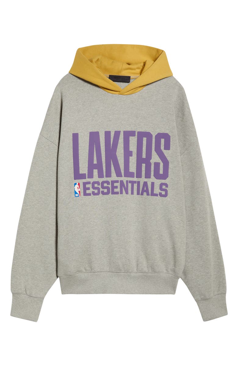 Fear of God Essentials x NBA Lakers Sports Fit Hoodie, Alternate, color, Concrete Heather/ Canyon