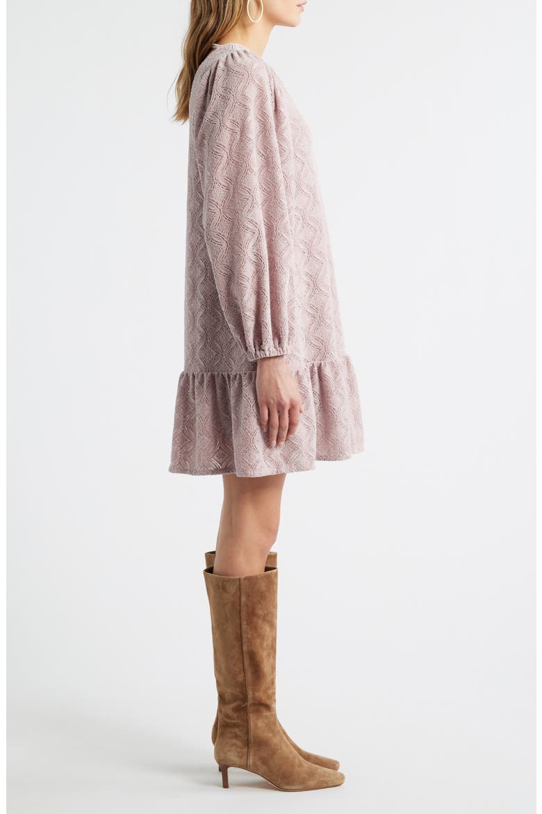 Long Sleeve Drop Waist Chenille Minidress, Alternate, color, PINK ADOBE