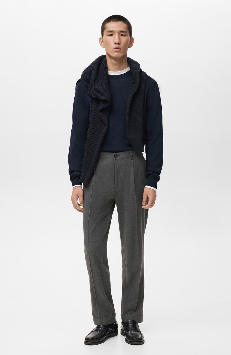 MANGO Regular Fit Pleated Pants, Alternate, color, Medium Heather Grey