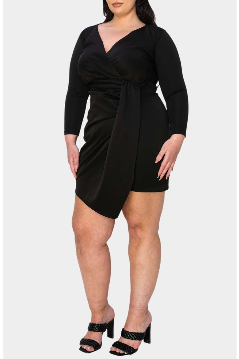 Raven Bracelet Sleeve Faux Wrap Body-Con Dress, Alternate, color, BLACK