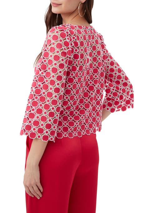 Trina Turk Sun Geometric Lace Top In Cannes Coral/whitewash