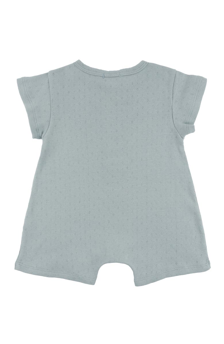 oh baby! Twinkle Pointelle Raw Edge Short Button Romper, Alternate, color, Sky Blue
