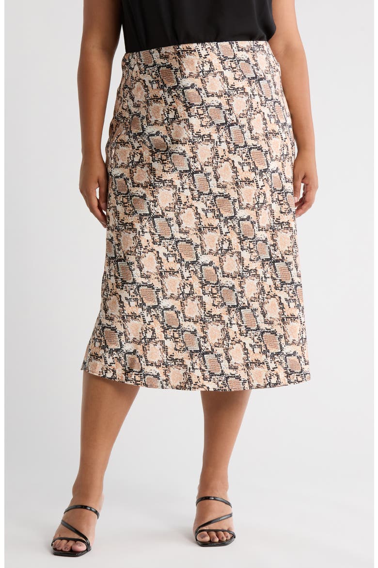Snake Print Satin Midi Skirt, Main, color, TAUPE