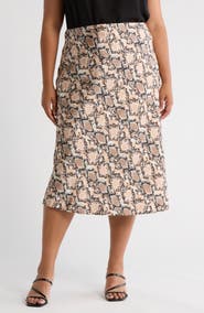 Renee C Snake Print Satin Midi Skirt