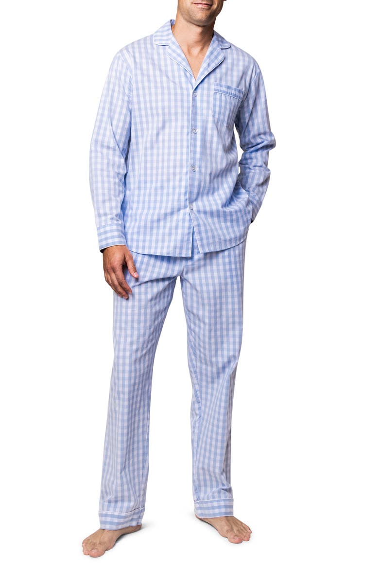 Gingham Cotton Pajama Set, Main, color, BLUE