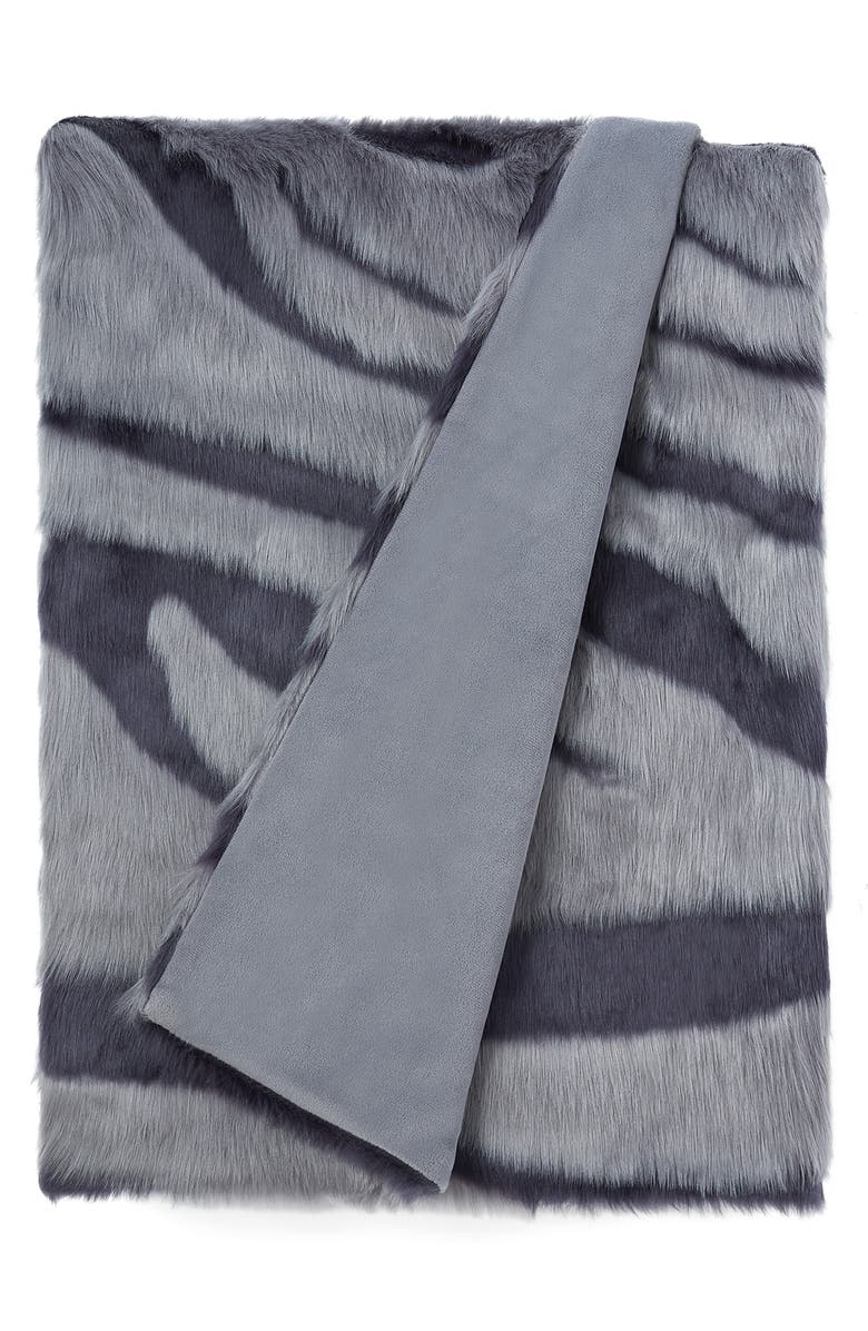 UGG<sup>®</sup> Shayla Faux Fur Throw Blanket, Main, color, Space Age / Gravel Grey