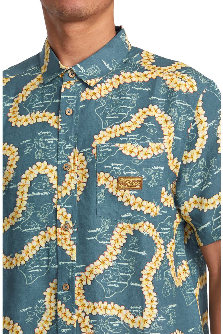 Exotica Regular Fit Floral Short Sleeve Linen Blend Button-Up Shirt, Alternate, color, DUCK BLUE