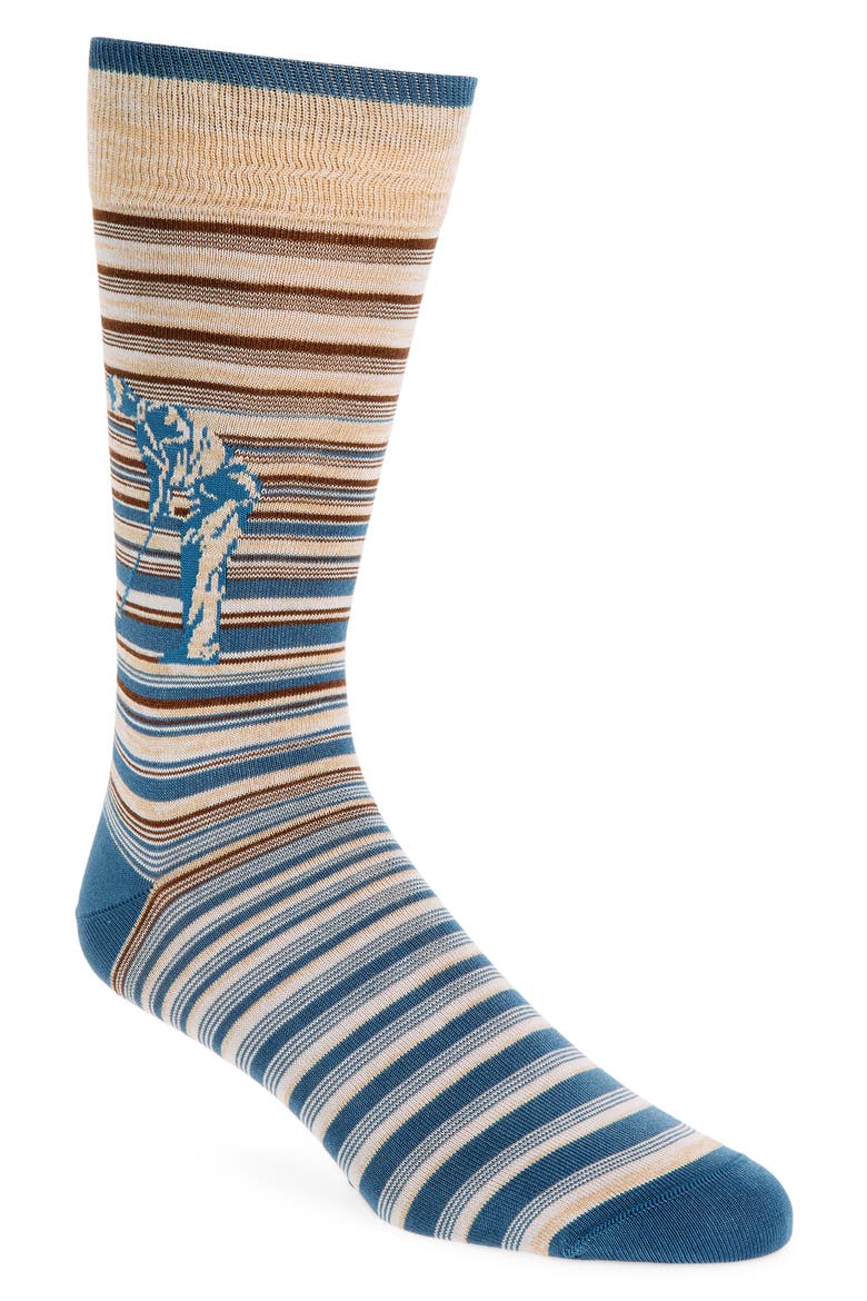 Stripe Golf Print Mercerized Cotton Blend Dress Socks, Main, color, CARAMEL