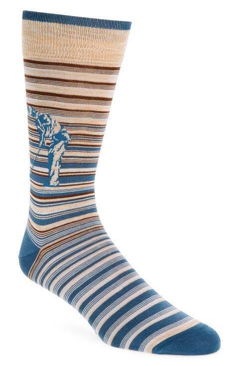 Stripe Golf Print Mercerized Cotton Blend Dress Socks