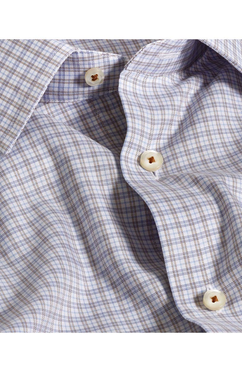 David Donahue Trim Fit Twill Check Dress Shirt, Alternate, color, Sky/ Chocolate