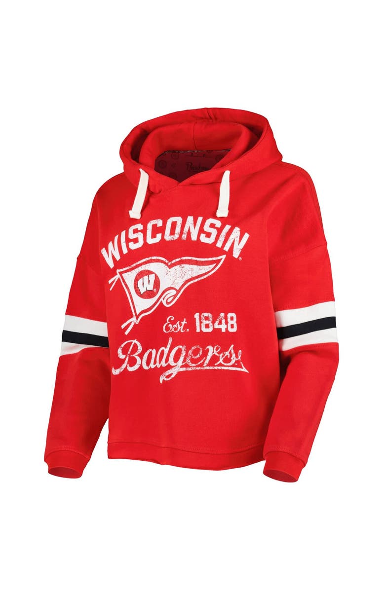 PRESSBOX Women's Pressbox Red Wisconsin Badgers Super Pennant Pullover Hoodie, Alternate, color,