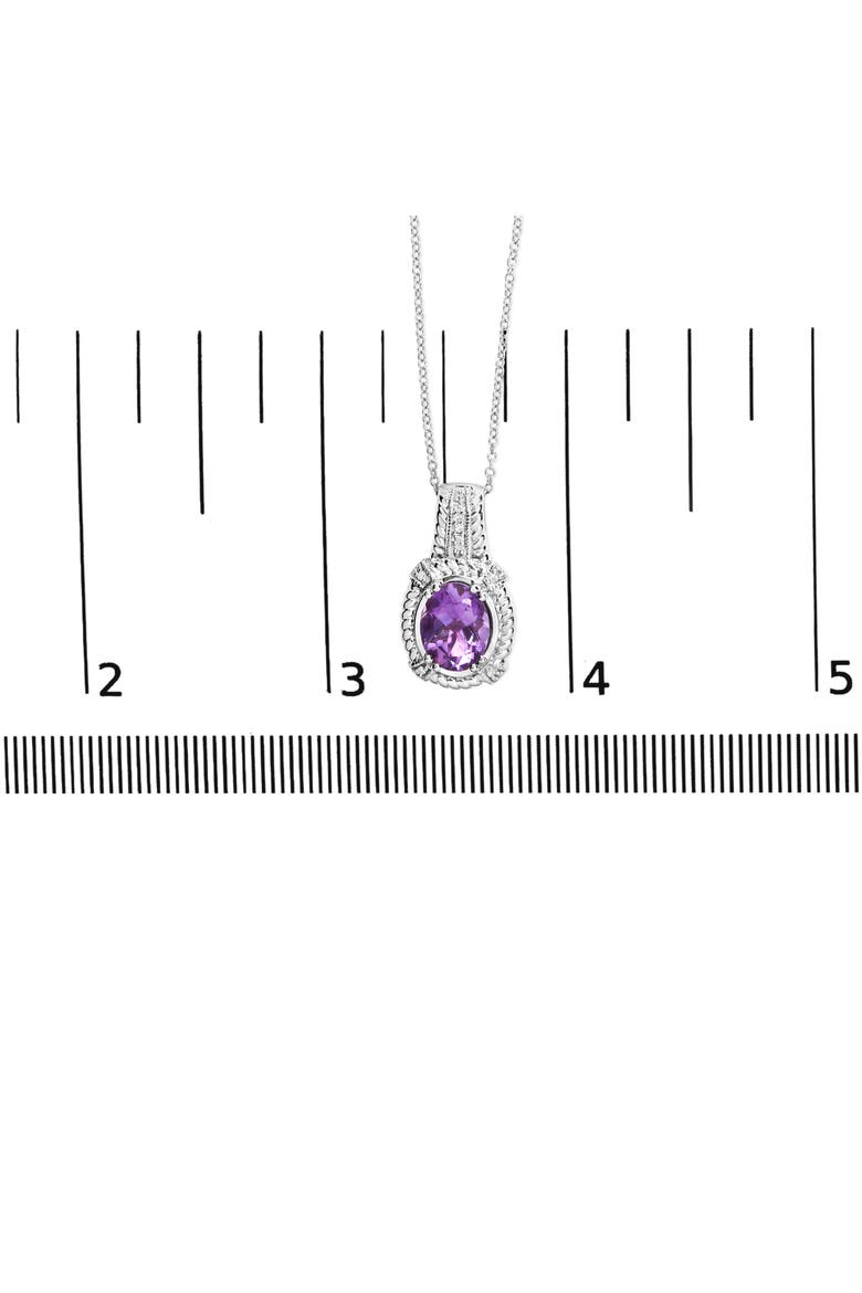 Silver 9x7mm Oval Purple Amethyst and Diamond Accent Fashion Drop Pendant Necklace, Alternate, color, White
