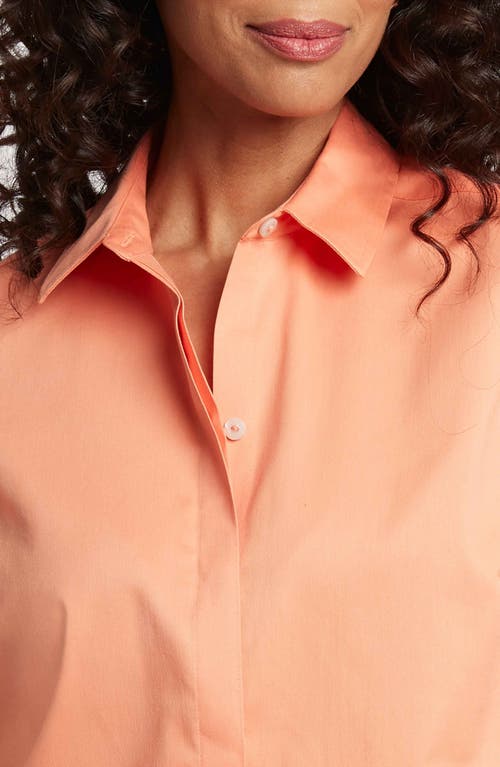 Foxcroft Agnes Three-quarter Sleeve Cotton Blend Popover Top In Melon