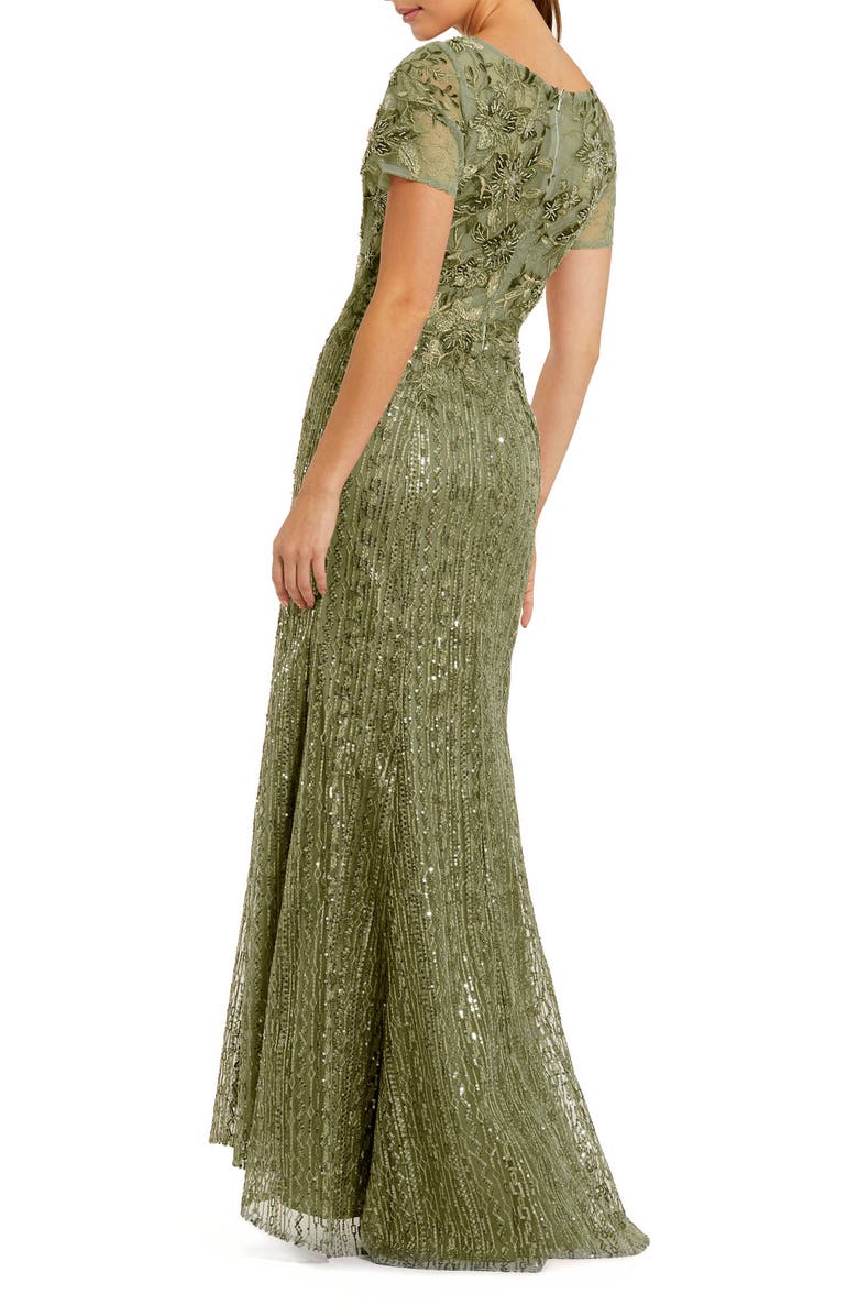 Mac Duggal Embellished V Neck Cap Sleeve Trumpet Gown, Alternate, color, Olive