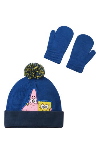 Shop Andy & Evan Kids' Spongebob® Beanie Hat & Mittens Set In Bla