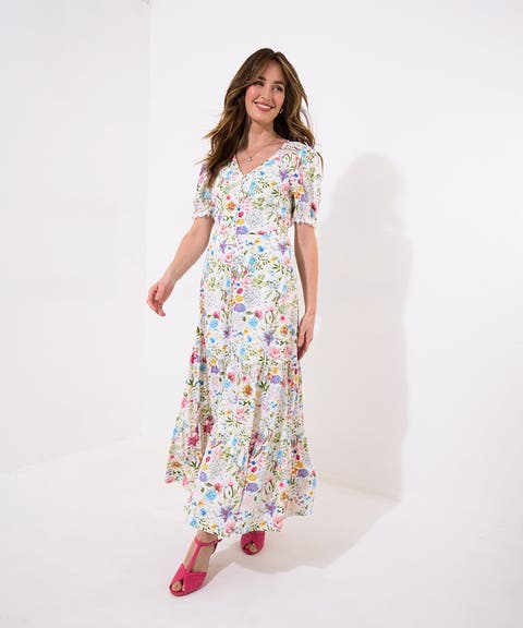 V-Neck Tiered Midi Dress