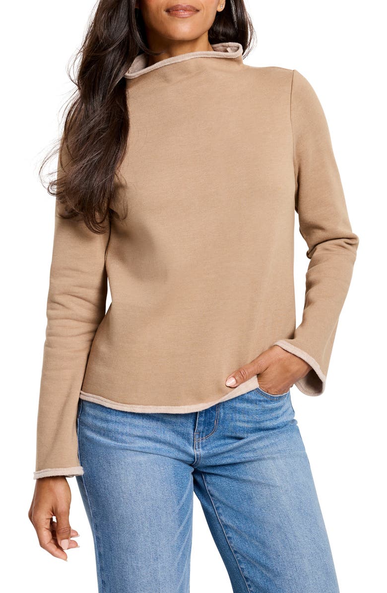 NZT by NIC+ZOE Lounge Around Funnel Neck Fleece Sweatshirt, Main, color, Mochachino