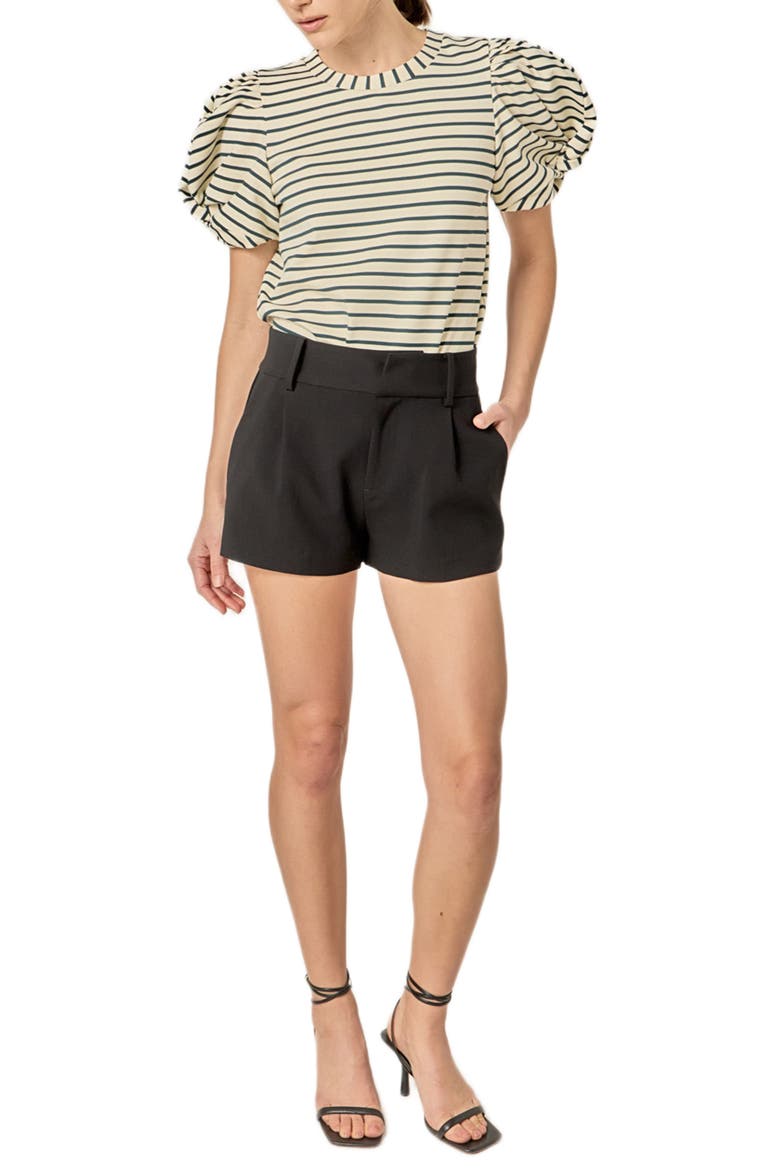 Puff Sleeve Stripe T-Shirt, Alternate, color, IVORY/ GREEN