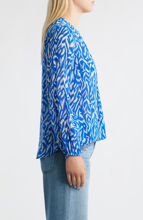 Apny Print Tassel Surplice Chiffon Top In Blue