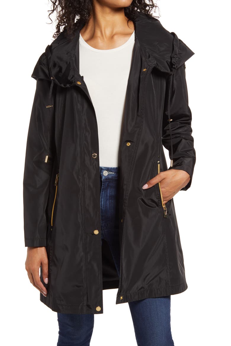 Packable Hooded Raincoat, Main, color, BLACK