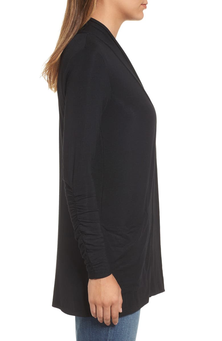 Bobeau Ruched Sleeve Cardigan, Alternate, color, 