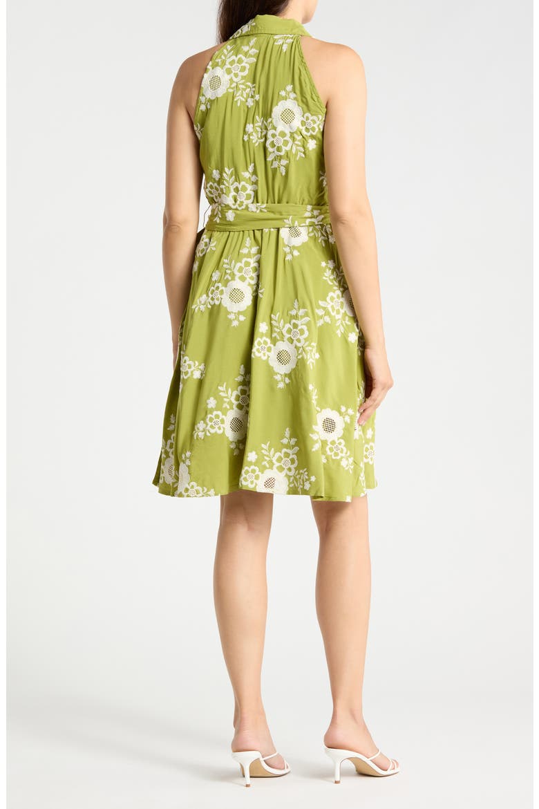 Embroidered Cotton Halter Midi Dress, Alternate, color, GREEN