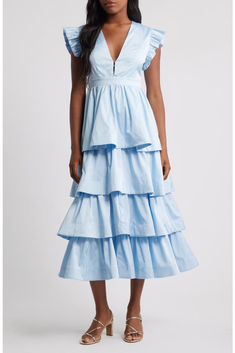 Feria Tiered Midi Dress, Main, color, BLUE