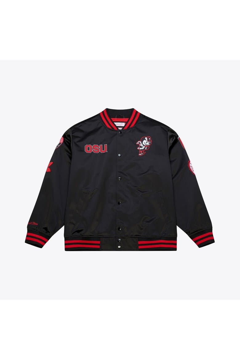 Men's Mitchell & Ness Black Ohio State Buckeyes Double Clutch Lightweight Satin Full-Snap Jacket, Main, color, Black