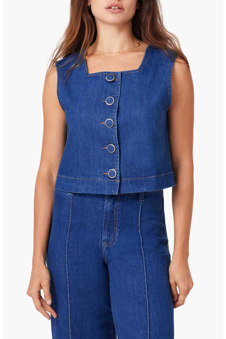 Button Front Denim Vest, Main, color, CORNFLOWER BLUE