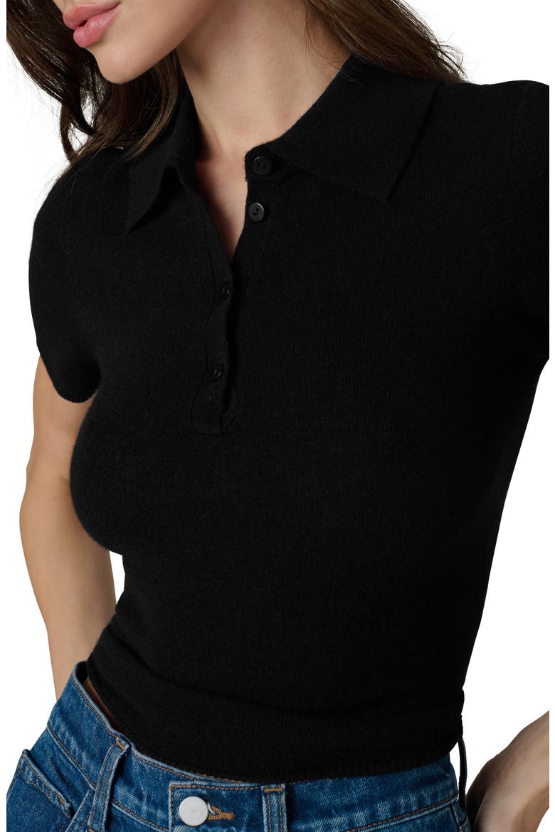 The Short Sleeve Cashmere Polo Sweater, Alternate, color, BLACK